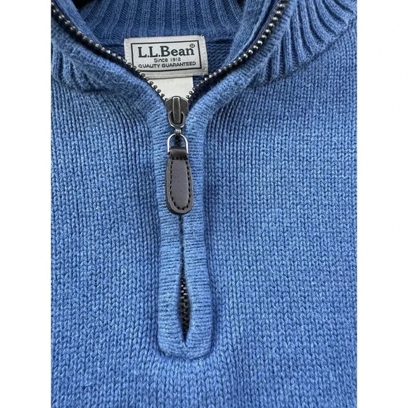 LL Bean Men's Large 1/4 Zip Mock Neck Sweater Long Sleeve 100% Cotton Blue - Picture 4 of 10